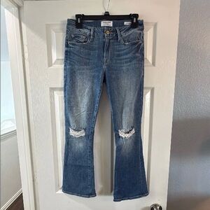 Frame Le Crop Mini Boot Denim Women's Blue Distressed Jeans